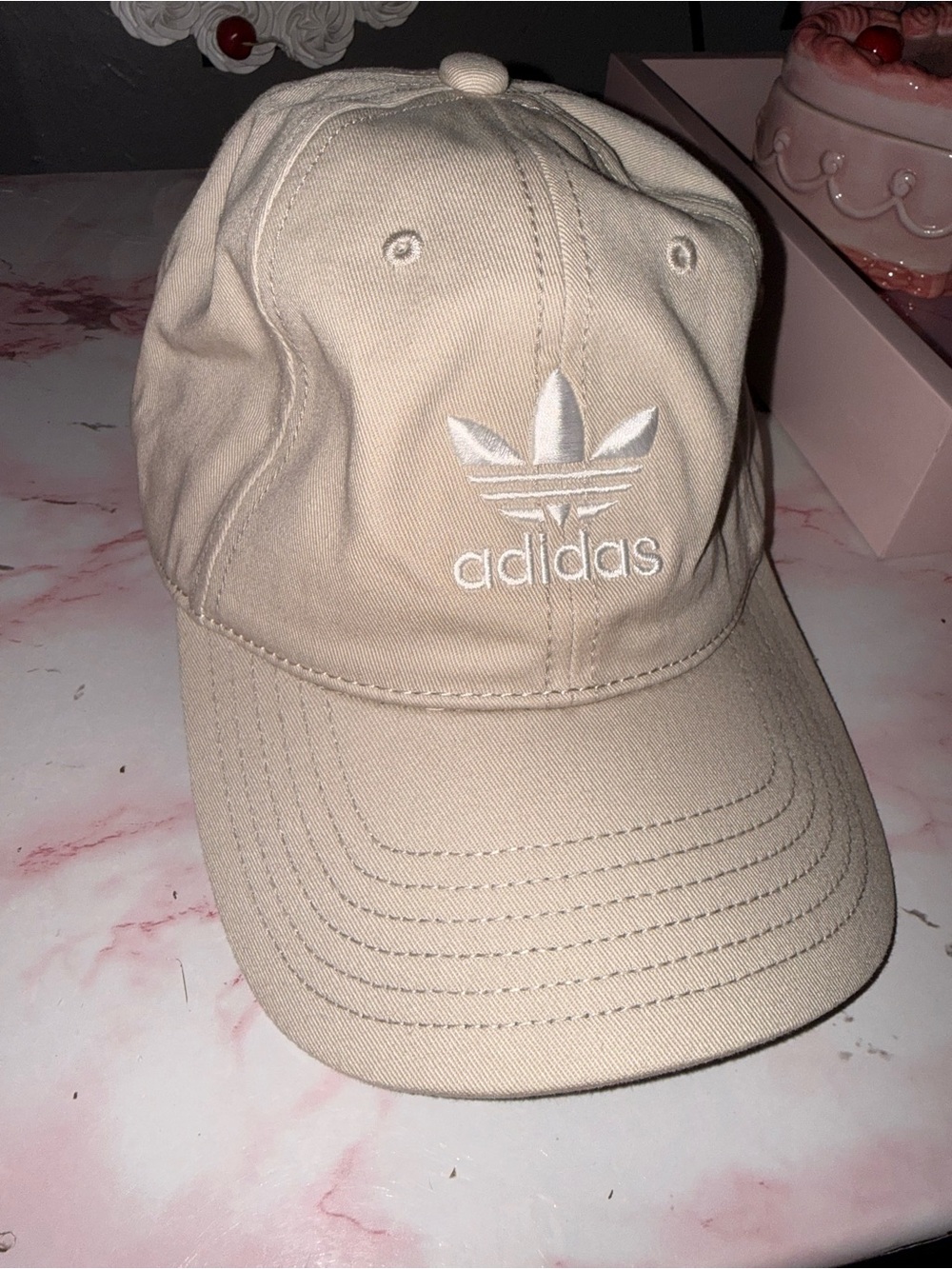 adidas Beige Trefoil Baseball Cap with White Logo